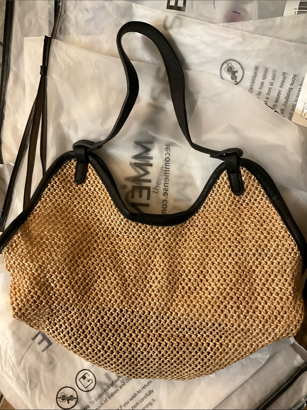 Commense Natural Straw Hobo Tote with Black Trim - Picture 5 of 5